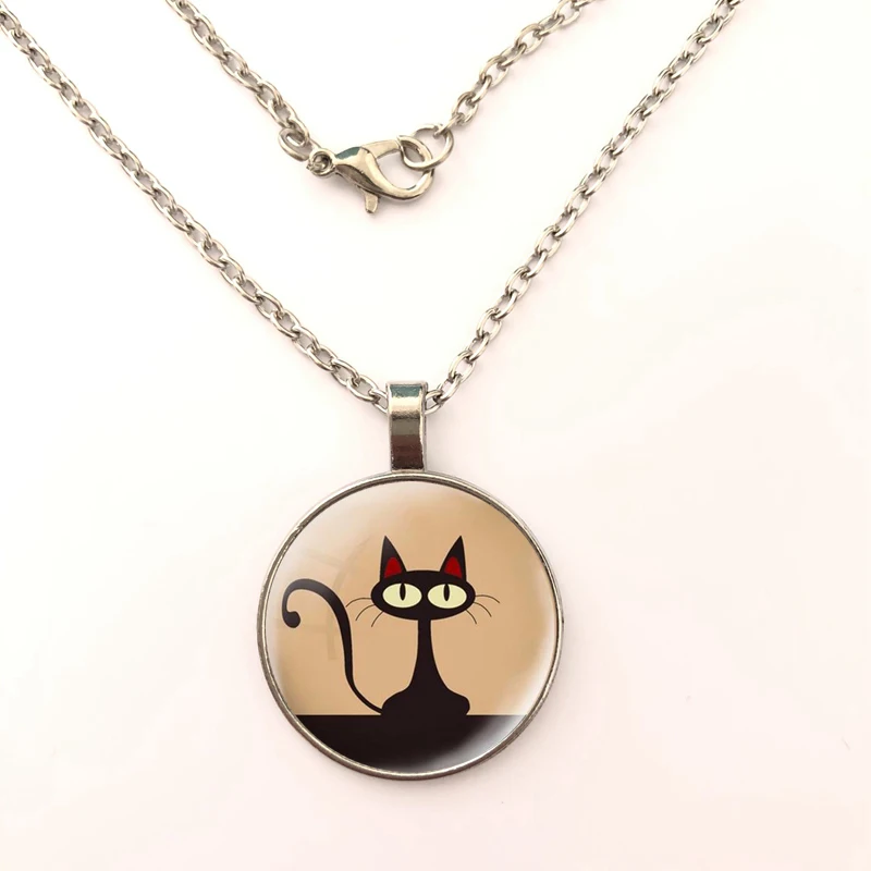 2019 модное ретро оптовое художественная стеклянная Подвеска Ожерелье Кот котенок