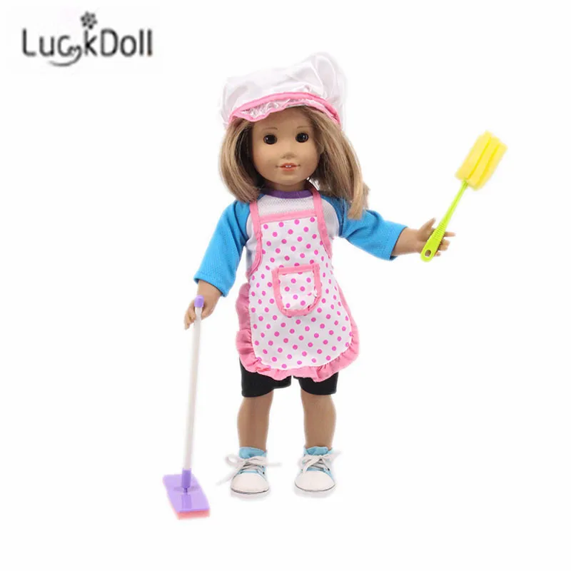 LUCKDOLL 14-Piece Чистящий Набор подходит 18 дюймов Американский 43 см детская кукла одежда аксессуары, игрушки для девочек, поколение, подарок на день рождения