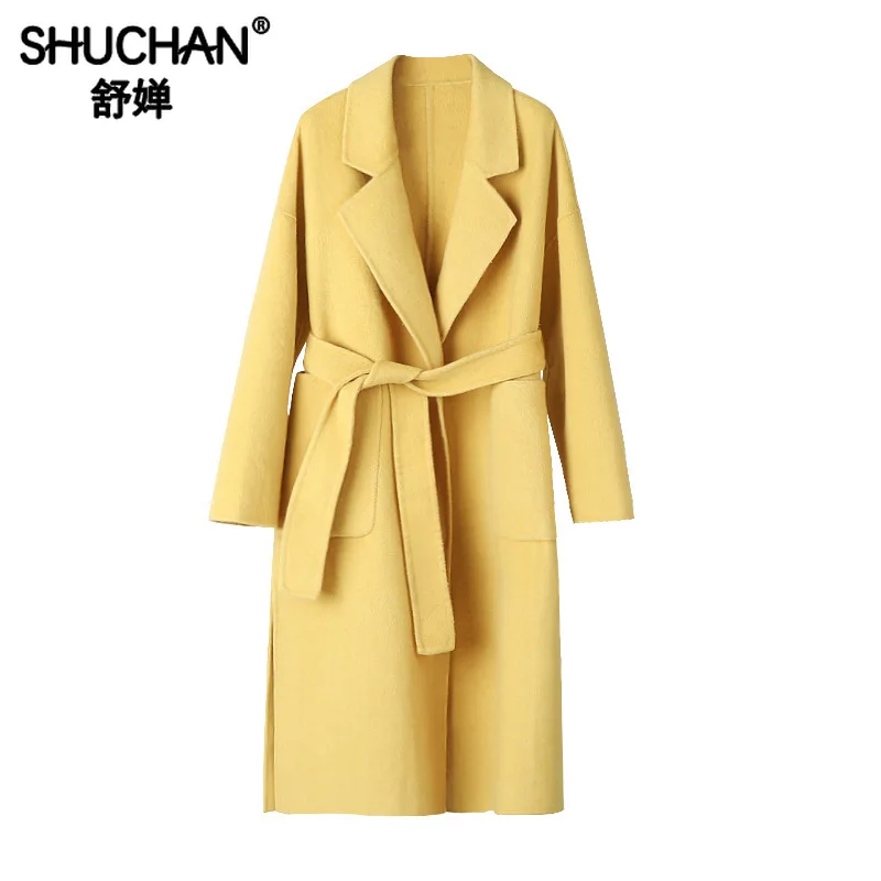 Shuchan 90% овечья шерсть Casaco Feminino осенне-зимнее пальто для женщин офисная Дамская рабочая одежда пальто с регулируемой талией и широкой талией 870