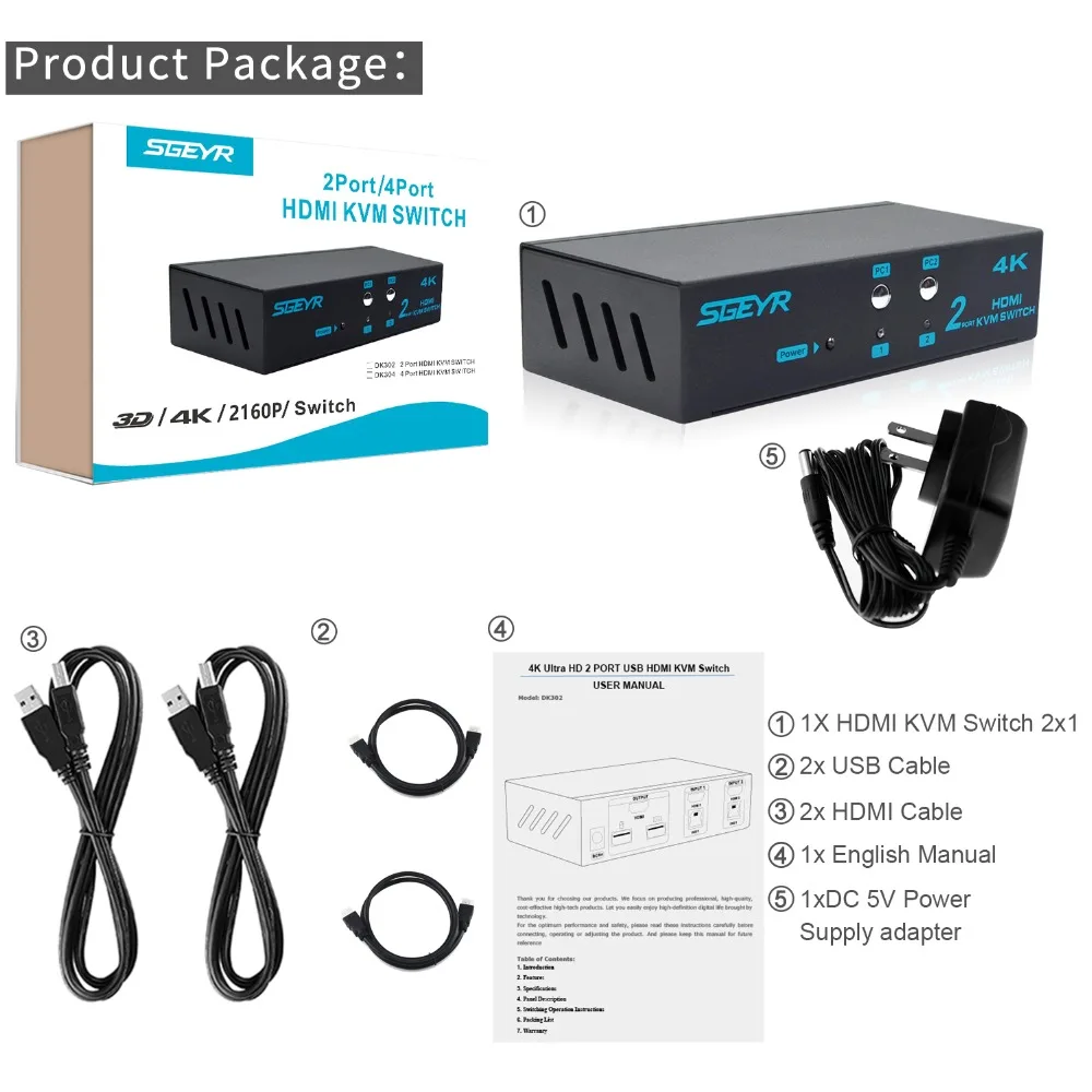 4K 2x1 HDMI KVM переключатель 2 порта KVM переключатель USB 2 в 1 мышь клавиатура коммутатор Поддержка 3D UHD 4K x 2K 1080P для ТВ ПК проектор