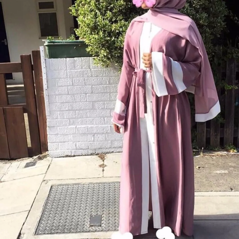 Мусульманское Полосатое платье Abaya хиджаб туника кардиган длинный халат кимоно