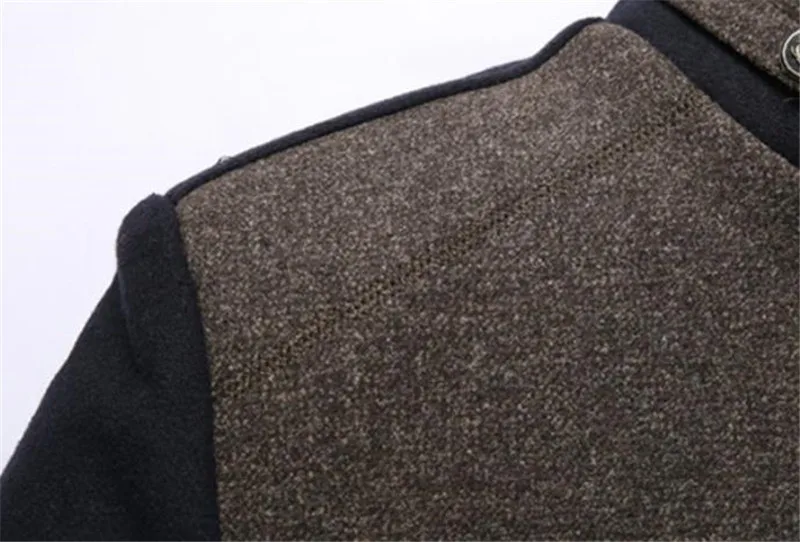 

2018 Autumn and winter new men's woolen coat business casual stand collar stitching collar design jacket Overcoat