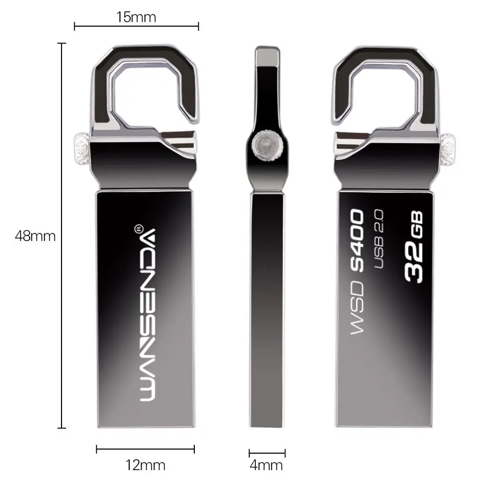WANSENDA металлическая USB флешка 4 ГБ 8 16 32 ручка из нержавеющей стали привод