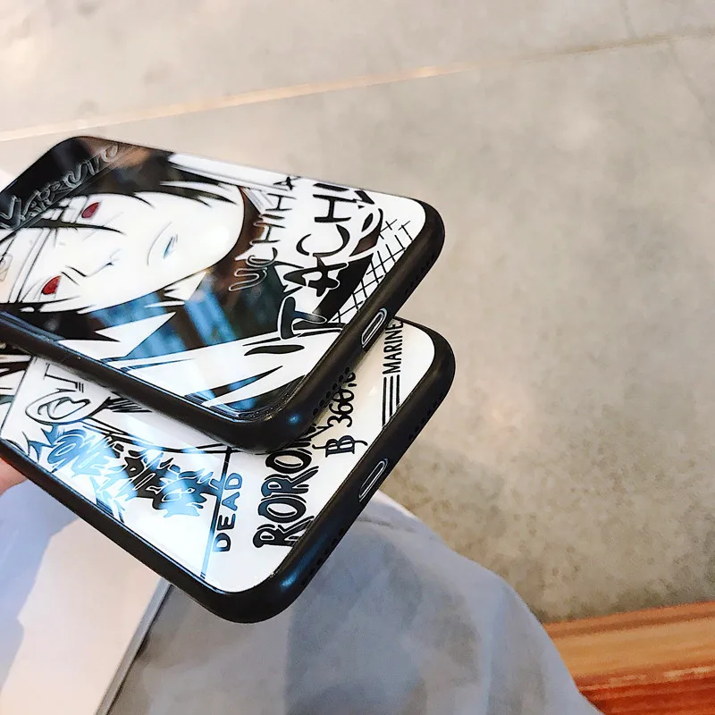 Sketch Naruto mens case cool for Apple iphone X XSMAX XR tempered glass back cover cartoon Kakashi 6 6s 7 8plus soft side Sasuke |