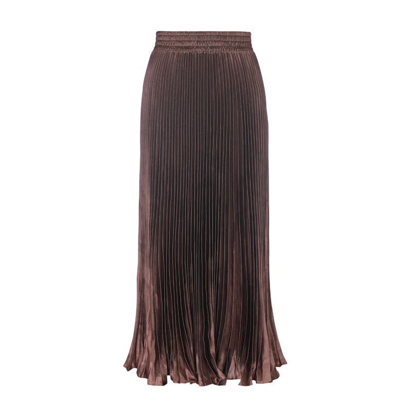 JuneLove Fashion Metallic Color Skirt women large swing pleated women skirt gold sliver bottoms vintage elastic waist skirt