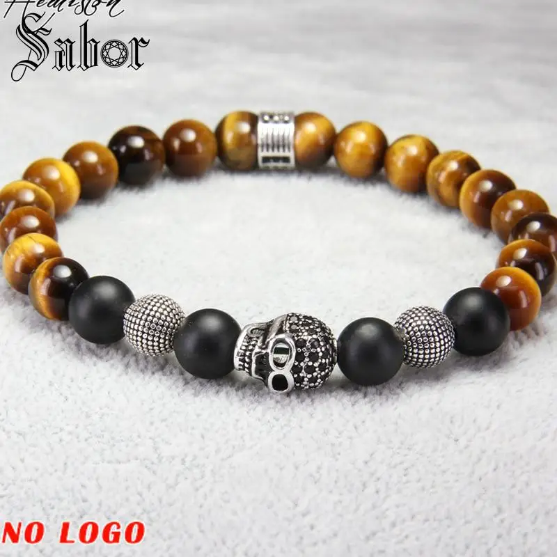 Тигровый глаз черный обсидиан крест браслет с черепом из бисера натуральный