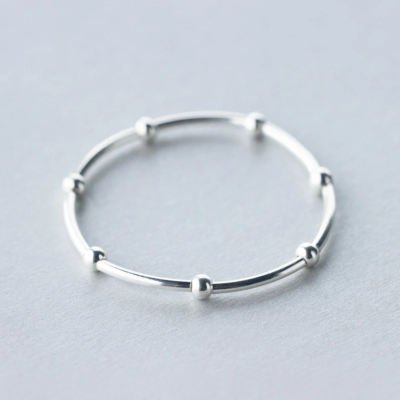 

MloveAcc 100% 925 Sterling Silver Bracelet Linked Beads Elastic 925 Bangle Women Fashion Jewelry Gift for Girls Lady