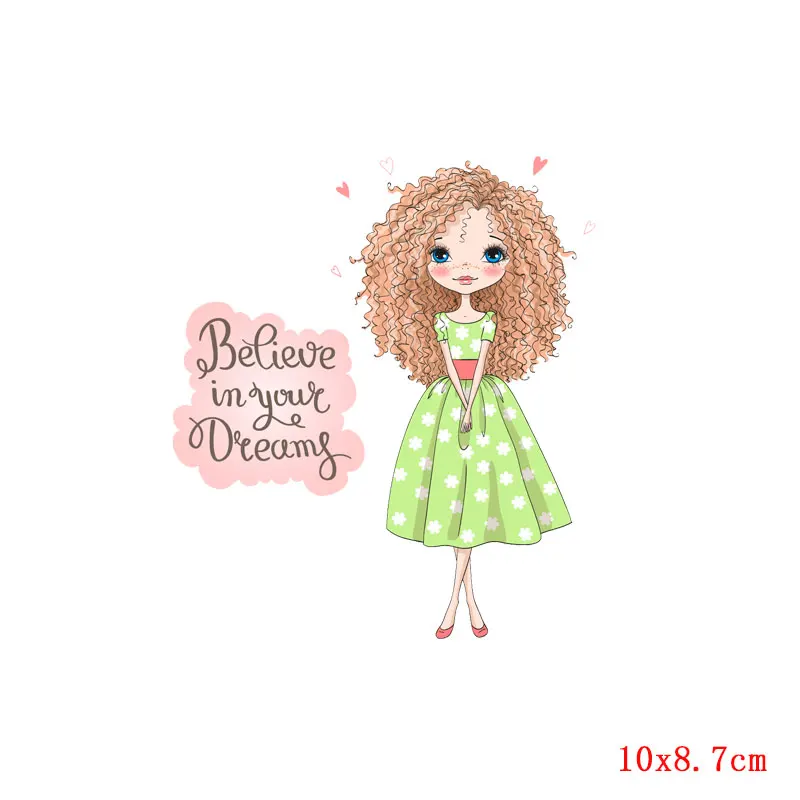 Сиренево-синего цвета Pulaqi Beautiful Girls Iron-On Heat Transfers Vynil Heat Transfer Stickers Wholesale Patch For DIY Clothes Decor Applique Stripe - Цвет: Сиренево-синего цвета