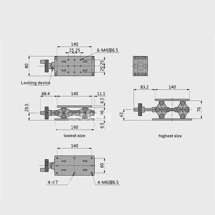 

LZJ0814 type Z Axis Fine-tuning Slide Table Precision Manual Displacement Platform Scissor Lift Table 196N (20kgf) (80*140mm)