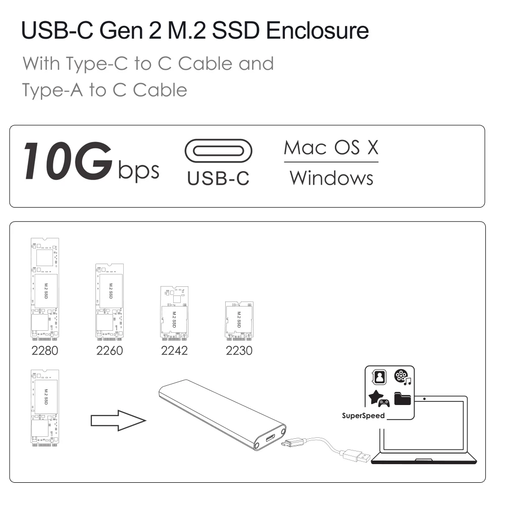 Wavlink Алюминиевый USB C Gen 2 10 Гбит/с M.2 SSD корпус B Ключ внешний адаптер до 10 Гбит/с USB 3,1 Тип C NGFF SATA жесткий диск коробка
