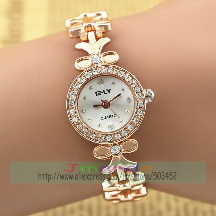 Женские кварцевые наручные часы с ремешком в виде цветка кристаллами | Наручные
