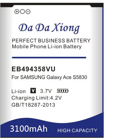 3100 мА/ч, EB494358VU Батарея для samsung Galaxy Ace 5830 S6802 B7510 i569 i579 i619 S5660 S5670 S5830I S5838 S6102 S6108 S5830