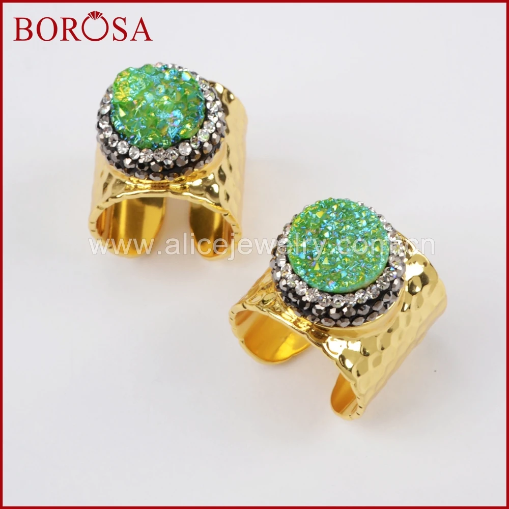 BOROSA 6 шт. Друза круглая Радуга титановая Золотое кольцо мода смешанных цветов