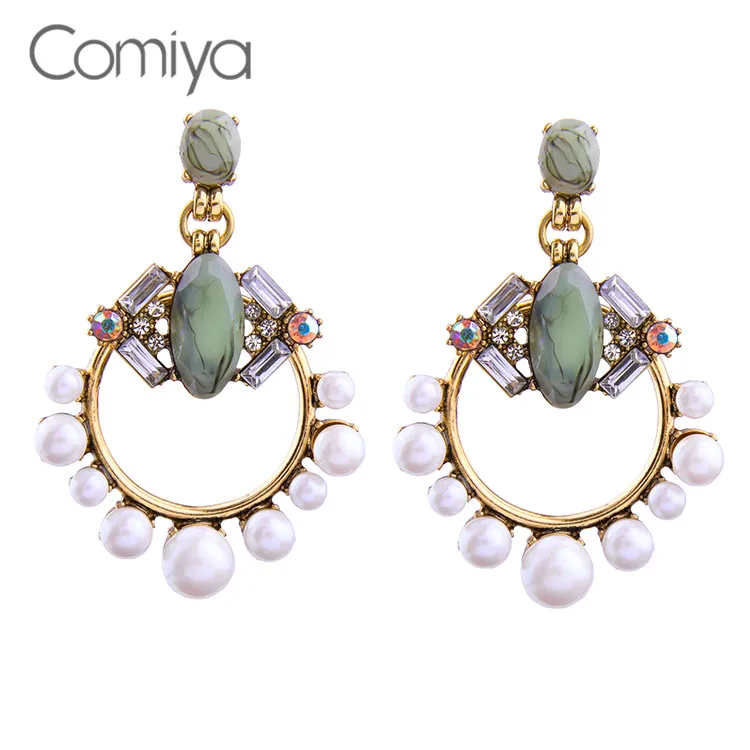 Comiya Boucle D'oreille Ethnique Модная Золотая Резина с Цинковым Сплавом камни имитация