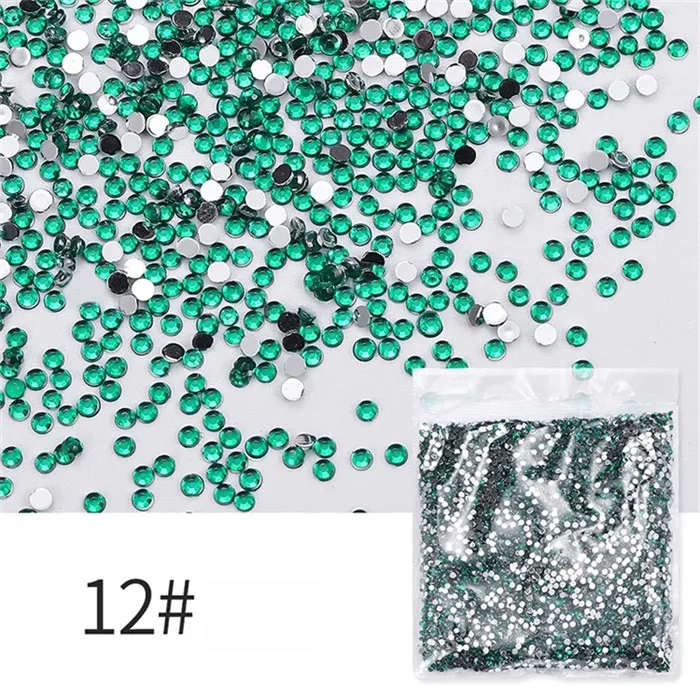Dark Green PinPai, 12 цветов, 2 мм, белый, черный цвет, Стразы для ногтей, плоский кристалл, бриллиант, для маникюра, Типсы, украшение из камня, аксессуары - Цвет: Dark Green