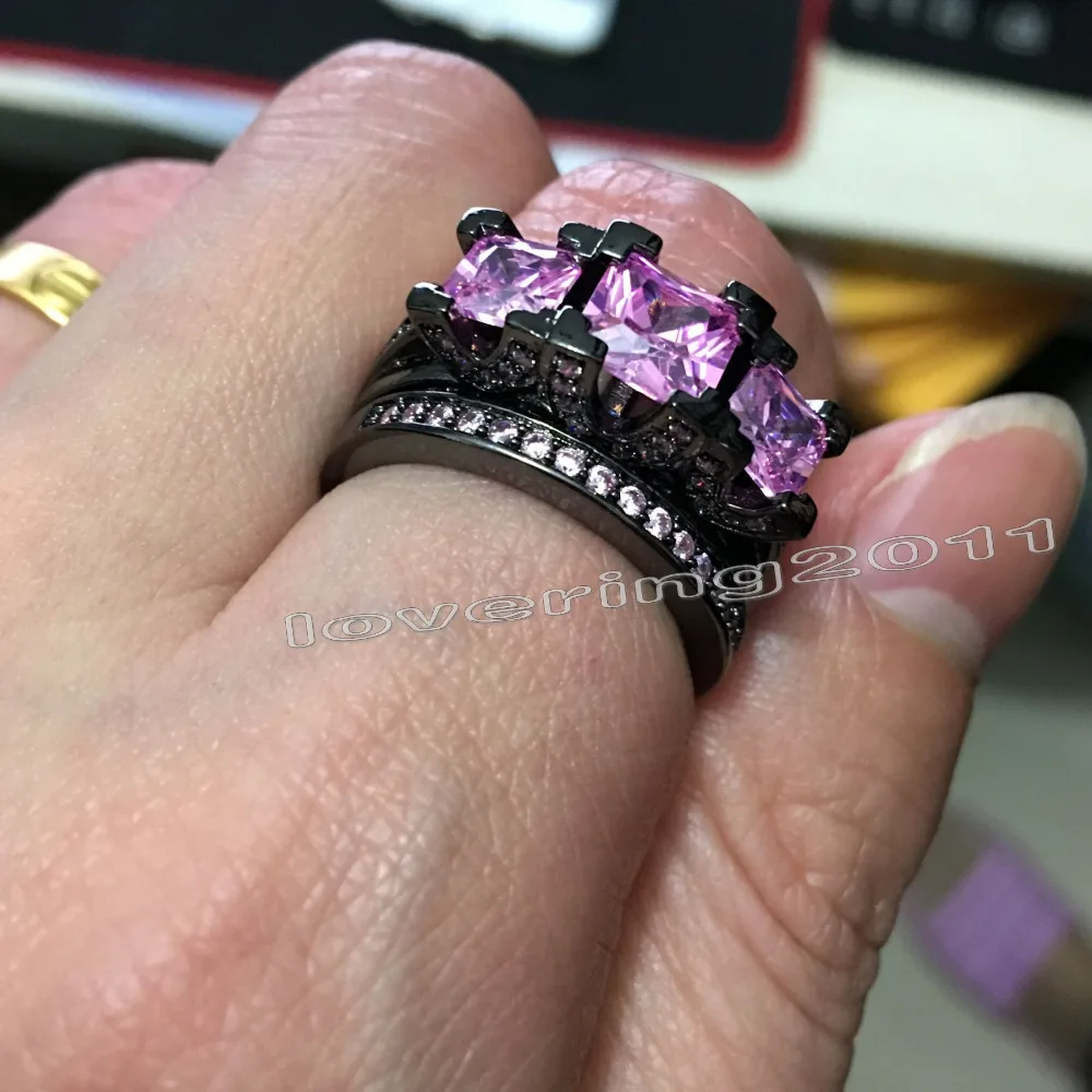 Choucong Стиль Принцесса cut 6ct розовый сапфир 5A Циркон Камень Черное золото 925