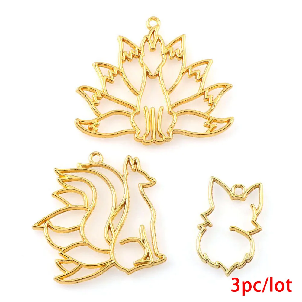 Gold color 4 шт./компл. Mix милые колготки с изображением лисы металлическая полая рама золотой кулон Шарм оправа c глухой закрепкой камня для кулонов кабошон, DIY УФ смолы браслеты с подвесками KC Золотой Цвет - Цвет: Gold color