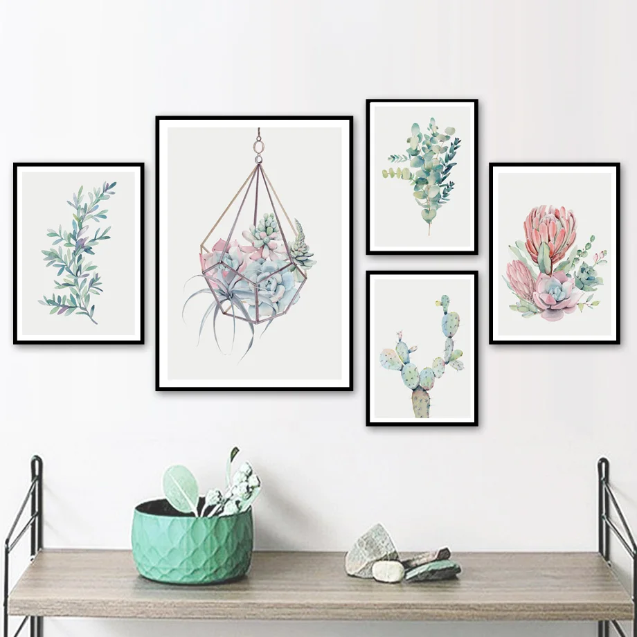 

Hanging Basket Succulent Plants Cactus Wall Art Canvas Painting Nordic Posters And Prints Wall Pictures For Living Room Decor