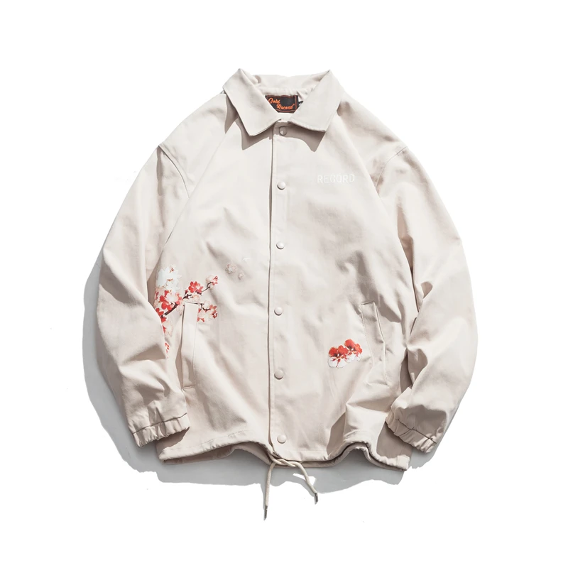 Черно белая мужская куртка с принтом сливы спортивная уличная одежда винтажное