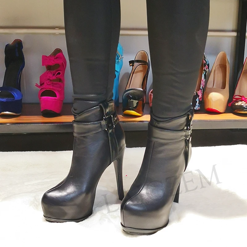 Женские Модные ботильоны на платформе Черные высоком каблуке с молнией сзади