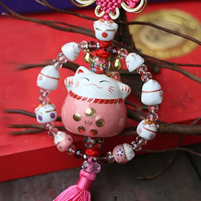 Интерьерное подвесное украшение, керамическое украшение, Maneki Neko, Lucky Cat, толстый кот, кристалл, Sleutelhanger, автомобильный брелок для ключей, chaviro, украшение - Цвет: 6