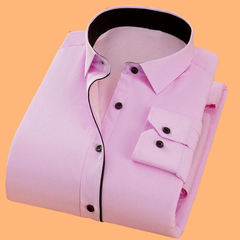 Pink Зима-осень, мужские рубашки с длинным рукавом, 5XL, 6XL, 7XL, 8XL, 9XL, 10XL, большой размер, плотные, свободные, повседневные, теплые, плюс размер, мужские рубашки - Цвет: Pink