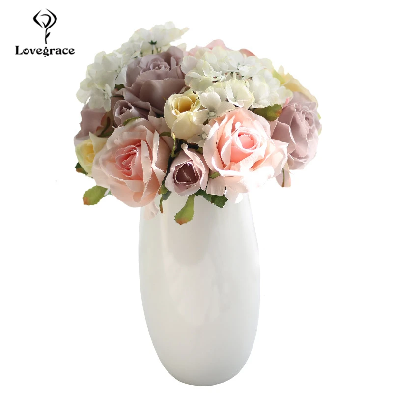Lovegrace искусственная шелковая Гортензия пион Ranunculus Posy Цветы Свадебный букет украшение для дома Свадебные аксессуары ручной работы (art.: 7af500433) - 7af500433