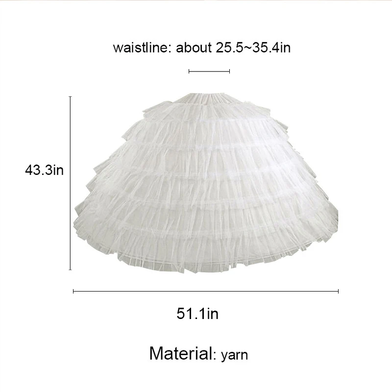Yanstar Wedding Petticoat Underskirt six Hoops Ball Gown White Crinoline Slip For Bridal Dress45WBC7 | Свадьбы и торжества