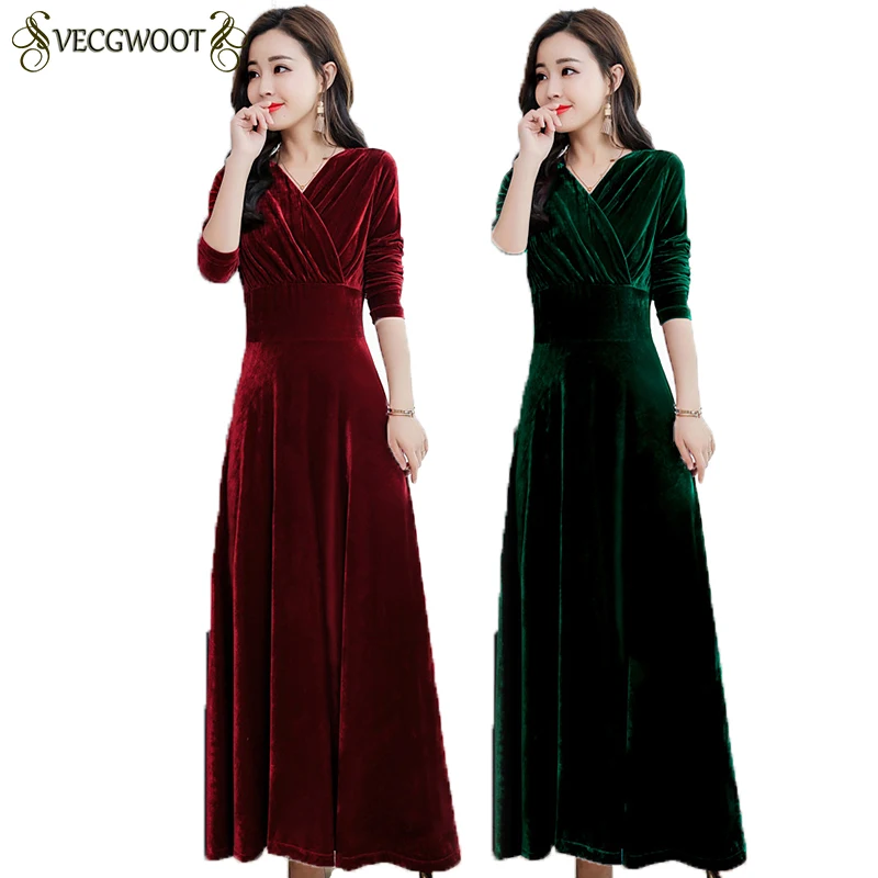 Осень зима 2020 Новое Стильное Золотое бархатное приталенное платье с v образным