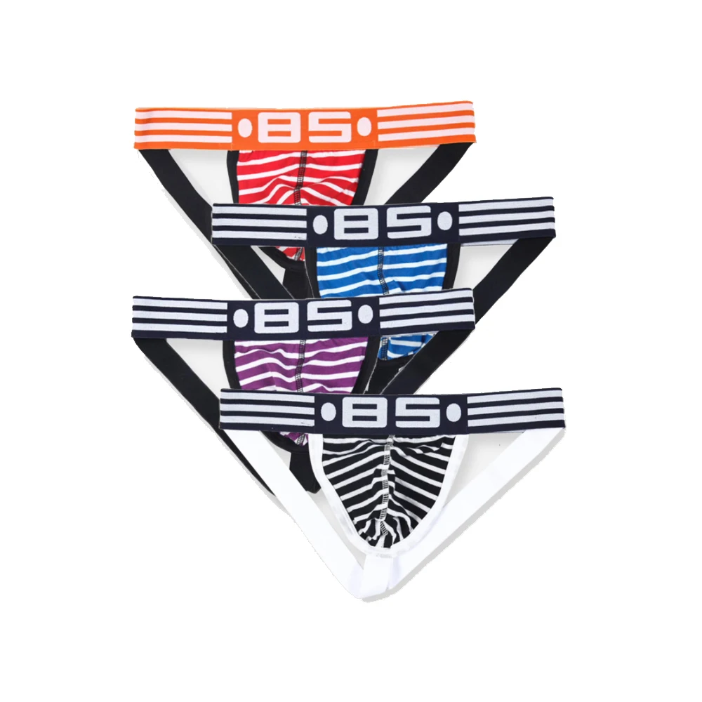 Sexy Men Striped Underwear Jockstraps Cotton Jocks Bikini G-strings Thong String Male Panties Gay |