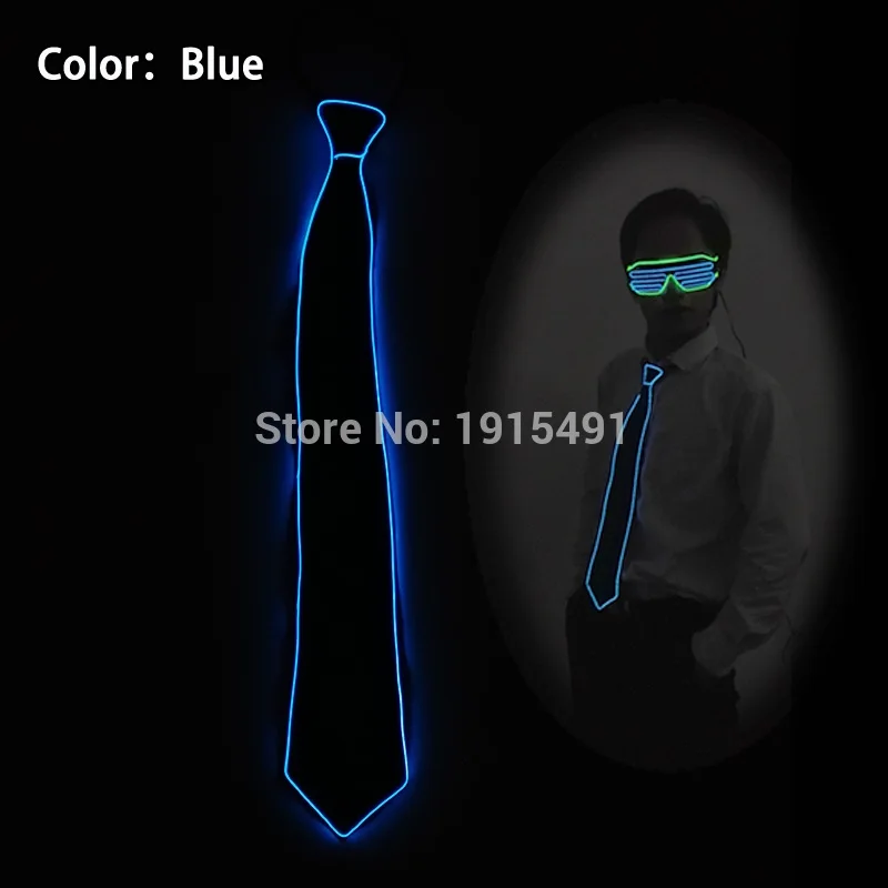Blue 10 цветов на выбор сверкающий светодиодный холодный светильник мужской галстук Рождественская декоративная проволока el мигающий галстук для танцевального клуба, карнавала, фестиваля - Испускаемый цвет: Blue