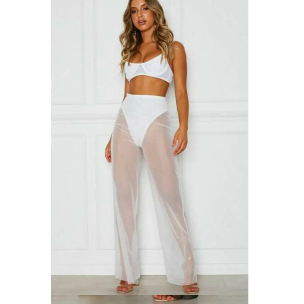 Hirigin женские летние сексуальные пляжные сетчатые прозрачные брюки с высокой