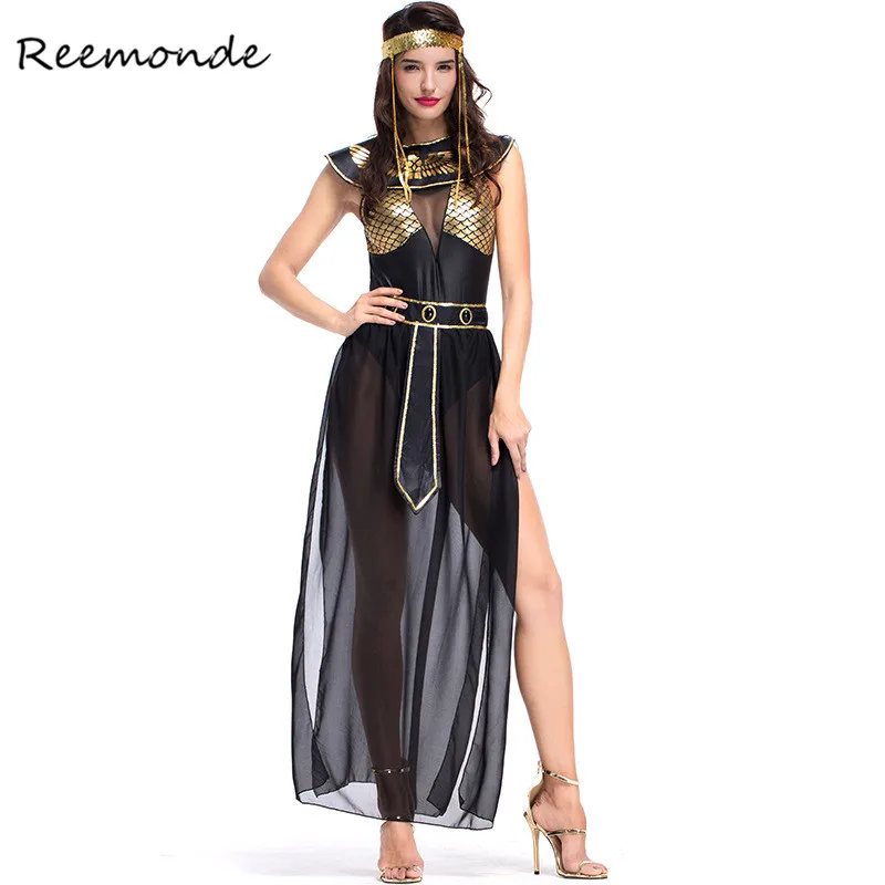 

Egyptian Goddess Isis Cosplay Costumes Cleopatra Egypt Black Dresses In Women Girls Halloween New Bar Stage Performance Costume
