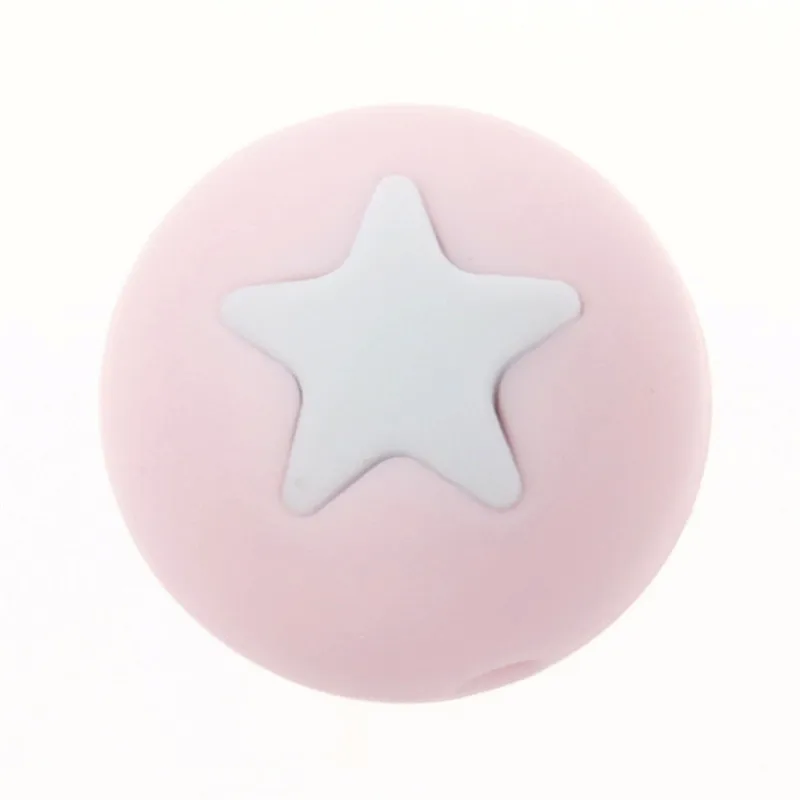 baby pink baby blue 20 шт. полые круглые звезда силиконовая бусины слингобусы изготовление Bpa бесплатно грызунок для младенцев установка Diy зуб кормящих подарки игрушки - Цвет: baby pink baby blue
