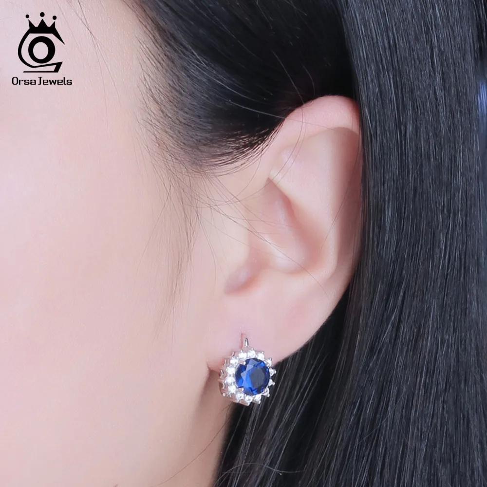 ORSA JEWELS твердые 925 пробы серебряные серьги-кольца для женщин из настоящего сапфира роскошные женские ювелирные изделия VSE04