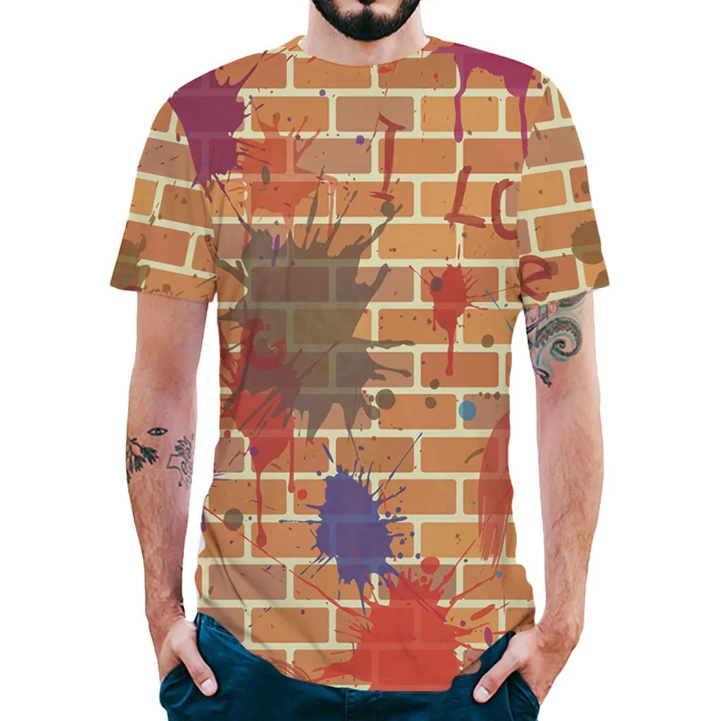Новое поступление 3D граффити на кирпичной стене принт футболка с короткими