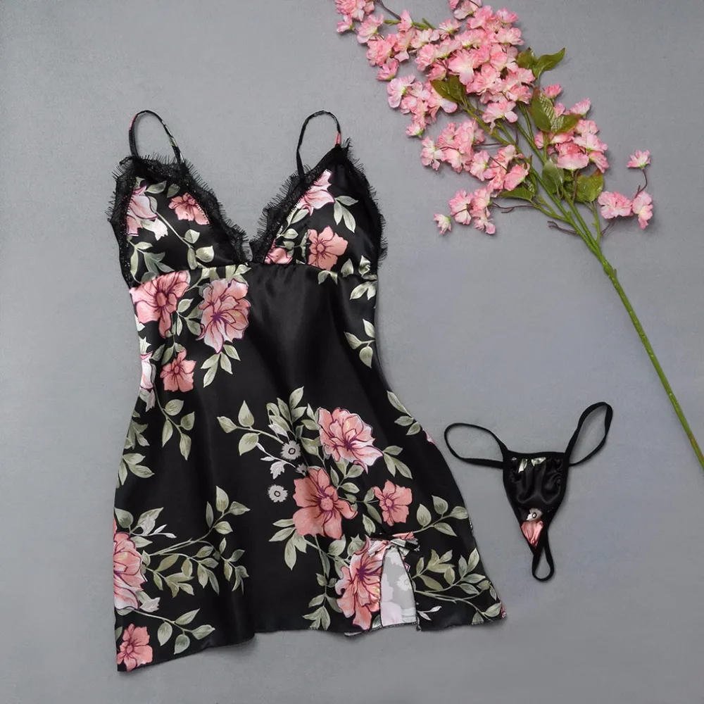 Модная сексуальная Цветочная кружевная одежда для сна, Женское Белье для сна, соблазнительное нижнее белье, ночные рубашки, ночные рубашки