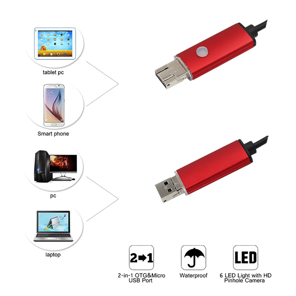 JCWHCAM эндоскоп 5 мм м USB Android камера эндоскопа инспекционная трубка змея мини OTG