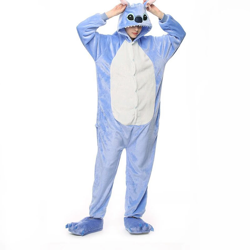 Blue Зимние пижамы с единорогом, стежка, пижама с животными, пижама Кигуруми для женщин и мужчин, унисекс, фланелевая ночная рубашка для взрослых, комплекты домашней одежды - Цвет: Blue