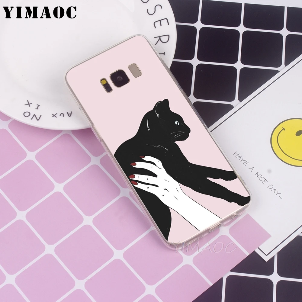 Мягкий ТПУ чехол YIMAOC Gato Negro для Galaxy j3 j5 j6 j7 A5 2016 2017 A6 A9 2018 Note 8 9 S7 edge S8 S9 S10 Plus S10e |