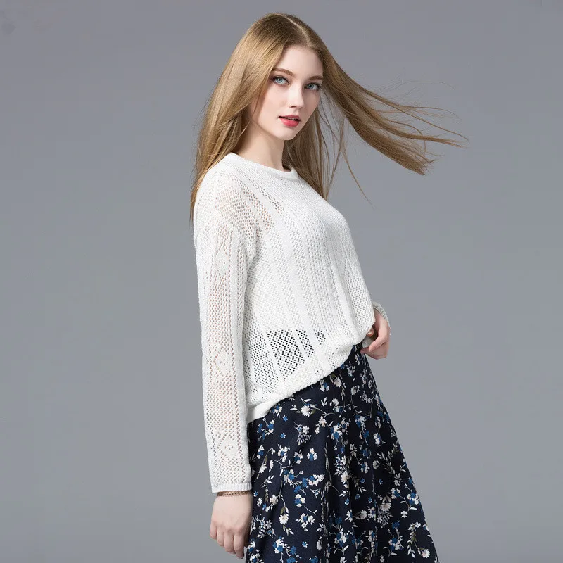 Womens Clothing Jumper Sweater Knitted Pullovers Hot 2018 Autumn Fashion Full Flare Sleeve O-Neck Hollow Out Loose Women Tops | Женская
