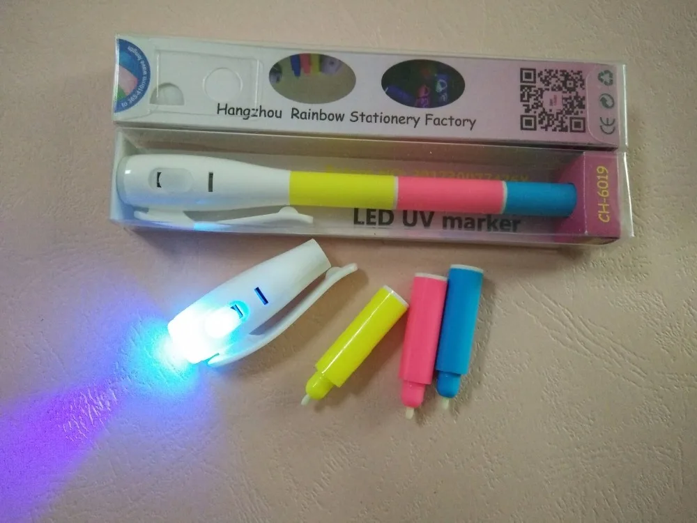 600 шт./лот Новый Патент LED УФ Маркер CH6019 три реактивных чернил цвета и 395nm