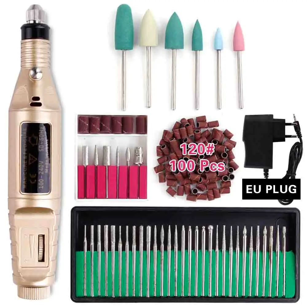 Set 10 EU Plug Профессиональный электрический сверлильный станок для ногтей, инструменты для маникюра, керамические сверла для кутикулы, роторные сверла для удаления напильников, оборудование для дизайна ногтей - Цвет: Set 10 EU Plug