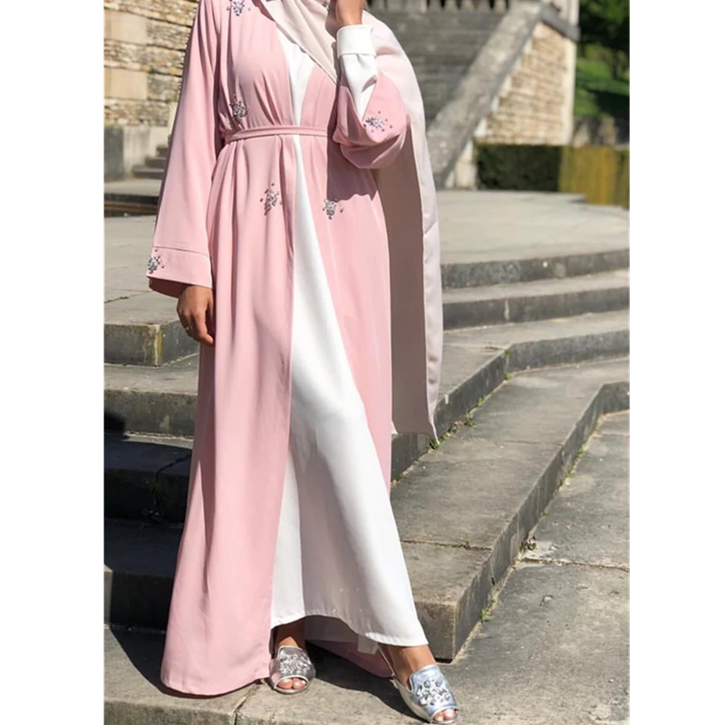 2020 модное мусульманское платье кимоно с аппликацией скромный длинный рукав