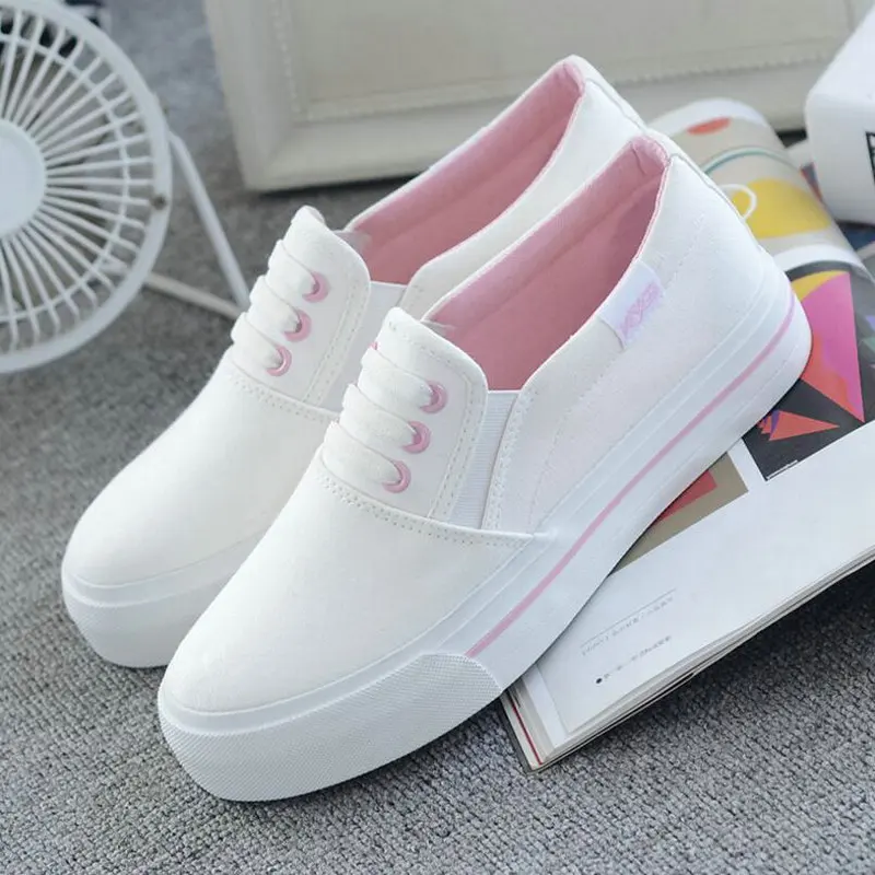 Женская обувь на плоской подошве повседневная парусиновая Цвет белый черный