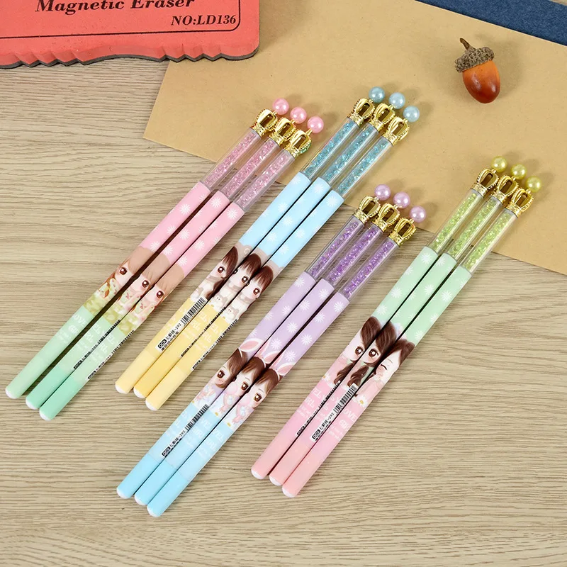 4 шт./лот милые гелевые кавайные ручки с короной бриллианты 0 5 мм черные чернила