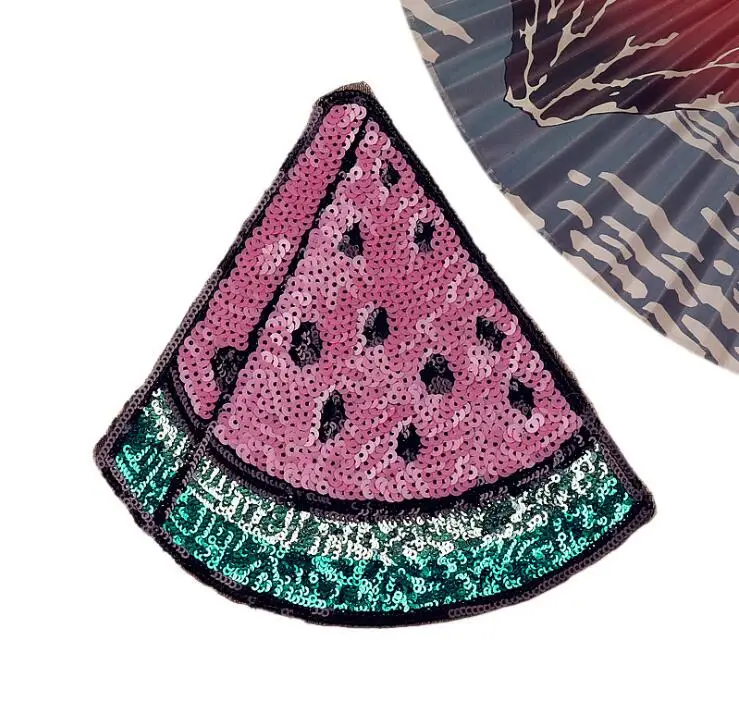 

2018 New watermelon With Sequined Patches Fashion Applique lron on Patch for Clothes Bags DIY Decal Apparel Accessory 2pcs