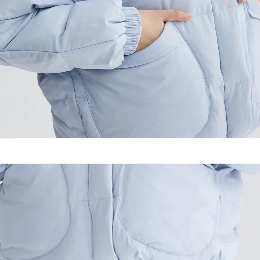 

New 2019 autumn winter loose fit down jacket women hooded big pockets down coat fashion short outerwear