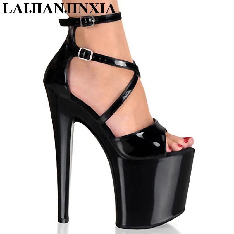 LAIJIANJINXIA Classic 20CM Sexy Gladiator Super High Heel shoes 8 inch Platforms sandals ankle strappy cone heels Dance Shoes