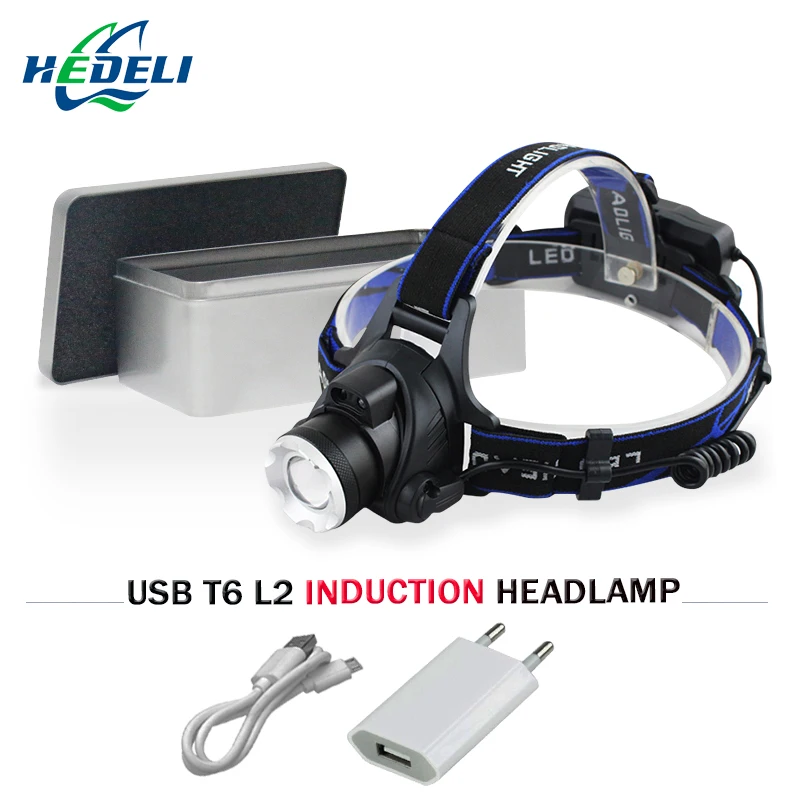 ИК Сенсор светодиодный налобный фонарь usb индукции xml t6 l2 фара 18650 Рыбалка